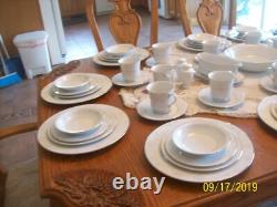 Society Fine China Caprice Elegant Floral White & Gray Scroll Design 78 Pieces