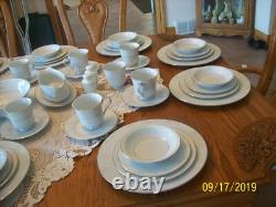 Society Fine China Caprice Elegant Floral White & Gray Scroll Design 78 Pieces