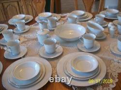 Society Fine China Caprice Elegant Floral White & Gray Scroll Design 78 Pieces