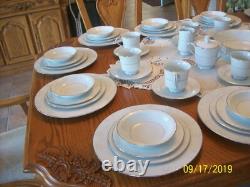 Society Fine China Caprice Elegant Floral White & Gray Scroll Design 78 Pieces