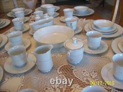 Society Fine China Caprice Elegant Floral White & Gray Scroll Design 78 Pieces