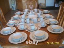 Society Fine China Caprice Elegant Floral White & Gray Scroll Design 78 Pieces
