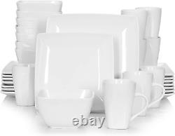 Soho Stoneware Square Dinner Set Ivory White 32 Piece Kitchen Dinnerware Service