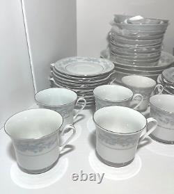 Somerset by Excel china 60 pc mixed set blue ribbon pastel flowers silver trim