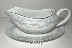 Somerset by Excel china 60 pc mixed set blue ribbon pastel flowers silver trim