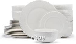 Sonya White 24-Piece Dinnerware Set for 8 Elegant Plates & Bowls