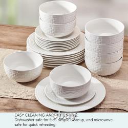 Sonya White 24-Piece Dinnerware Set for 8 Elegant Plates & Bowls
