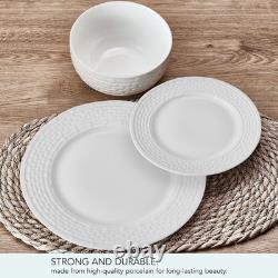 Sonya White 24-Piece Dinnerware Set for 8 Elegant Plates & Bowls