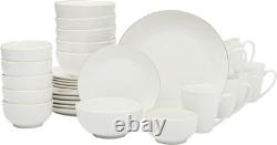 Sophisticated 30-Piece White Porcelain Dinnerware Set with Gold Accents for 6