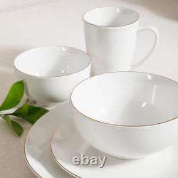 Sophisticated 30-Piece White Porcelain Dinnerware Set with Gold Accents for 6