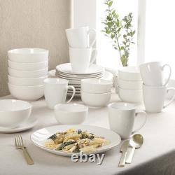 Sophisticated 30-Piece White Porcelain Dinnerware Set with Gold Accents for 6