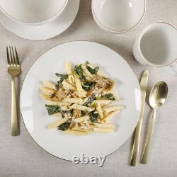 Sophisticated 30-Piece White Porcelain Dinnerware Set with Gold Accents for 6