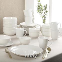 Sophisticated 30-Piece White Porcelain Dinnerware Set with Gold Accents for 6