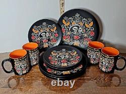 Spectrum Designz by Blue Sky Clayworks Mary DOD Skull 12Pc. Dinnerware Set New