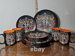 Spectrum Designz by Blue Sky Clayworks Mary DOD Skull 12Pc. Dinnerware Set New