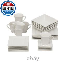Square 30 Piece Stoneware Dinnerware Set Cream/White Kitchen Home Dinner Service