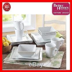 Square Dinner Set Dining Bowls Plates Dishes Mug White 16PC Porcelain Dinnerware