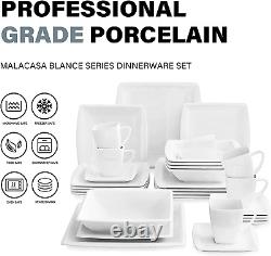 Square Dinnerware Set, 30-Pieces Ivory White Dinnerware Sets for 6, Porcelain Di