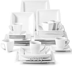 Square Dinnerware Set, 30-Pieces Ivory White Dinnerware Sets for 6, Porcelain Di