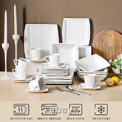 Square Dinnerware Set, 60-Piece Ivory White Plates and Bowls Set, Porcelain Dinn