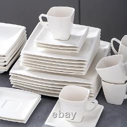 Square Dinnerware Set, 60-Piece Ivory White Plates and Bowls Set, Porcelain Dinn