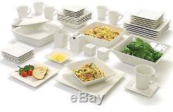 Square Dinnerware Set Plates Dining Dishes Cream White Banquet 45 Pc Cups Dishes