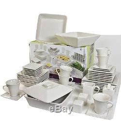 Square Dinnerware Set Plates Dining Dishes Cream White Banquet 45 Pc Cups Dishes