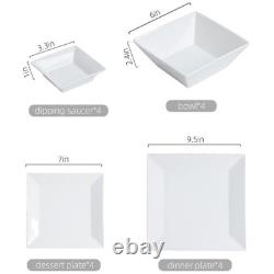 Square Dinnerware Set for 4 Porcelain Plates & Bowls