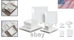 Square Dinnerware Set for 4 Porcelain Plates & Bowls
