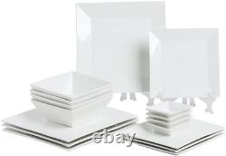 Square Dinnerware Set for 4 Porcelain Plates & Bowls