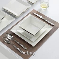 Square Dinnerware Set for 4 Porcelain Plates & Bowls