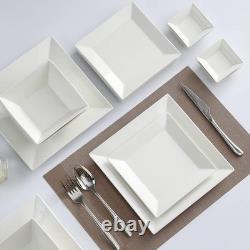 Square Dinnerware Set for 4 Porcelain Plates & Bowls