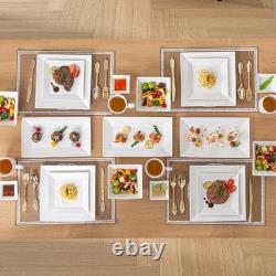 Square Dinnerware Set for 4 Porcelain Plates & Bowls