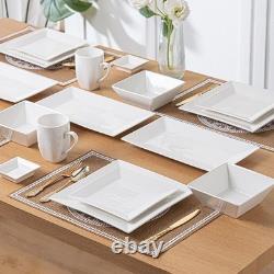 Square Dinnerware Set for 4 Porcelain Plates & Bowls