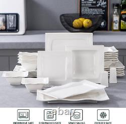 Square Dinnerware Sets, 28-Piece Ivory White Dish Set for 6, Porcelain Dinner Se