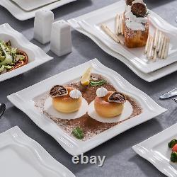 Square Dinnerware Sets, 28-Piece Ivory White Dish Set for 6, Porcelain Dinner Se