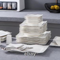 Square Dinnerware Sets, 28-Piece Ivory White Dish Set for 6, Porcelain Dinner Se