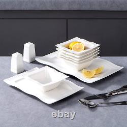 Square Dinnerware Sets, 28-Piece Ivory White Dish Set for 6, Porcelain Dinner Se