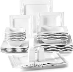 Square Dinnerware Sets, 28-Piece Ivory White Dish Set for 6, Porcelain Dinner Se