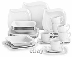 Square Ivory White Dinnerware Set, 30-Piece Porcelain 30pcs Dinner Set ELVA