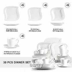Square Ivory White Dinnerware Set, 30-Piece Porcelain 30pcs Dinner Set ELVA