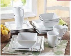 Square White Dinner Dishes Plates 32 Piece Porcelain Dinnerware Kitchen Set New