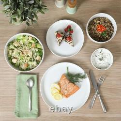 Stackable 40 Piece, Service for 8, White Porcelain Plates