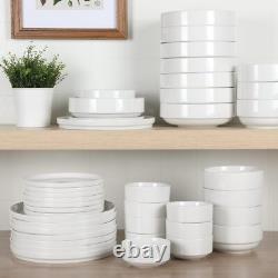Stackable 40 Piece, Service for 8, White Porcelain Plates