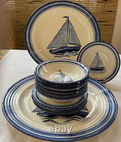 Stangl Pottery DELLA-WARE'Riviera' Set of 12 SAILBOAT Plates Made in USA, 1940