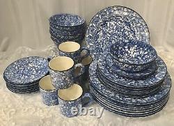 Stangl Vintage Town and Country Blue Sponge on White Dishes Set 33 pcs