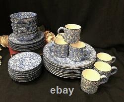 Stangl Vintage Town and Country Blue Sponge on White Dishes Set 33 pcs
