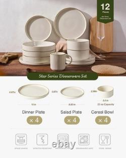 Star 12-Piece Stoneware Dinnerware Set, Service for 4, White