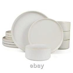 Star Dinnerware Sets, Plates and Bowls Set Set(12pcs) Full Glaze Matte White
