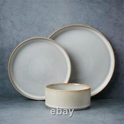 Star Dinnerware Sets, Plates and Bowls Set for 4, 12 Piece Cappuccino White